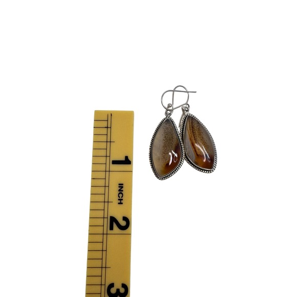 Sterling Silver 925 Dendritic Agate Jasper Teardrop Drop Earrings Boho Gemstone - Picture 5 of 6